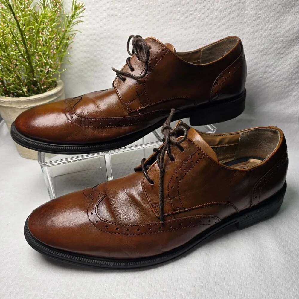 NUNN BUSH BROWN LEATHER OXFORD LACE UP COMFORT GEL HEEL MENS SIZE 10